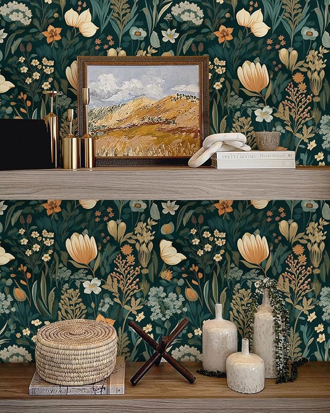 Orainege Vintage Floral Peel and Stick Wallpaper Boho Floral Contact Paper - Image 3