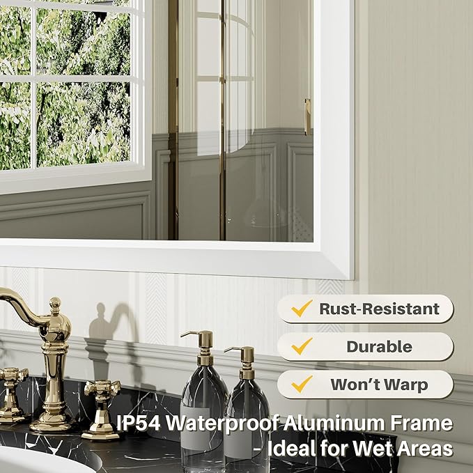 60x40 Inch White Bathroom Mirror - Image 3
