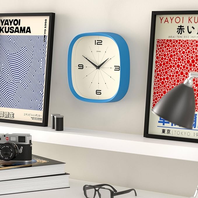JONES CLOCKS® Pulsar wall Clock | Square Rounded Retro Clock | 10 inch | Blue | - Image 5