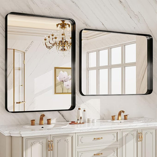 30x36 Inch Black Metal Framed Bathroom Mirror - Image 2