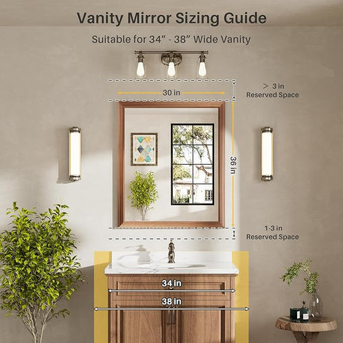 36x30 Inch Bathroom Mirror for Wall, Anti-Rust Walnut Wood Grain Metal Framed - Image 2