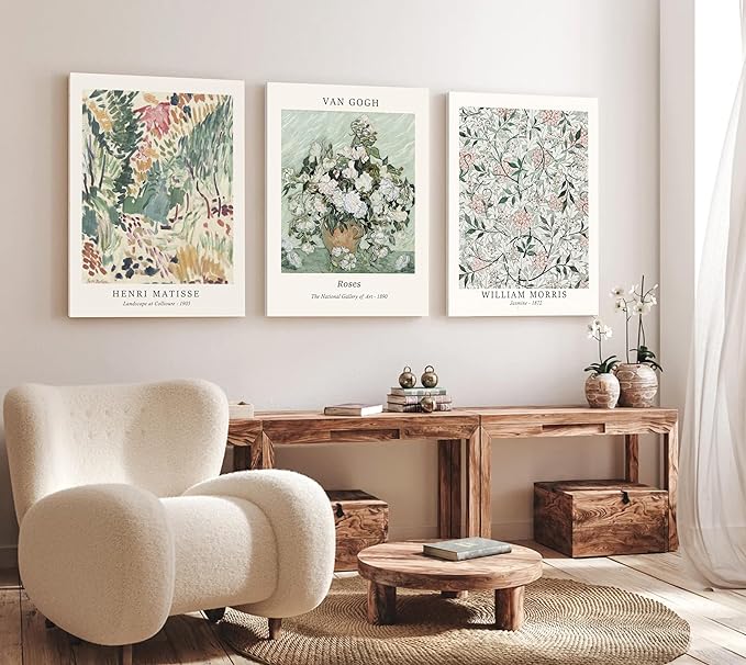Induslyfe Large Framed Sage Green Vintage Wall Art Canvas Decor Set of 3 by Induslyfe