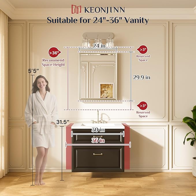 Keonjinn 24" x 30" Black Bathroom Vanity Mirror, HD Tempered Glass, Shatterproof - Image 2