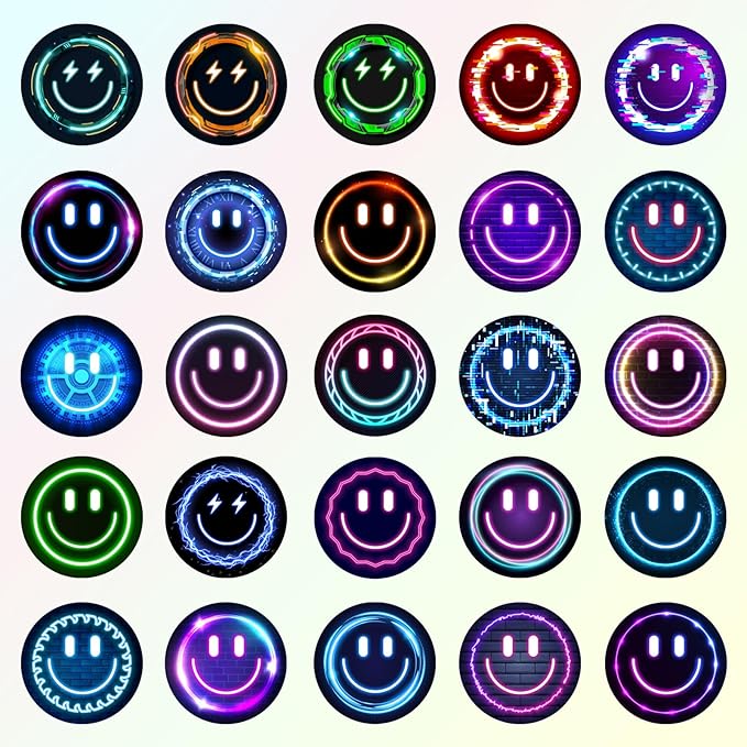 50PCS Smiling 50PCS Neon Stickers, Cute Water Bottle Stickers for Kids, for Teaching Rewards, Notebooks, Stationery, Luggage, Cartoon PVC Happy Stickers