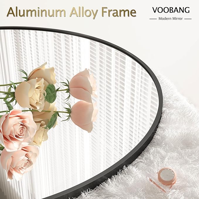 VooBang Round Mirror 19.6" Black Wall Mounted Circle Mirrors Vanity Mirror - Image 3