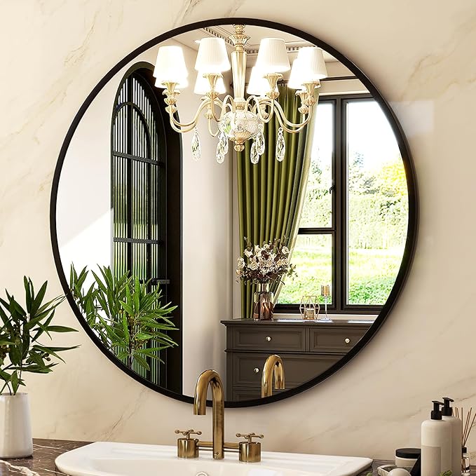 HARRITPURE Round Mirror 19.6 Black Wall Mounted Circle Mirrors Vanity Mirror - Image 2