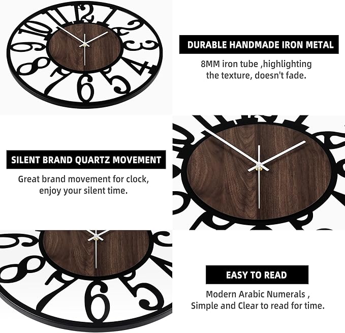 LEIKE Large Wall Clocks, Non Ticking, Battery Operated Small Vintage Round - Image 4