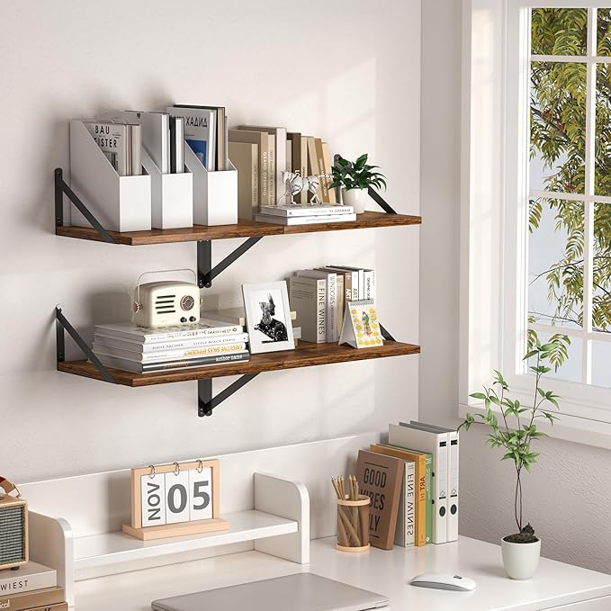 Heimlove Deep Floating Shelves for Wall, 16W x 12D Wood Wall Shelves Set of 2 - Image 2