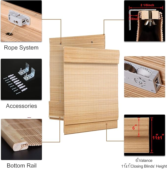 LazBlinds Cordless Bamboo Roman Shades, Light Filtering Window Treatment - Image 5