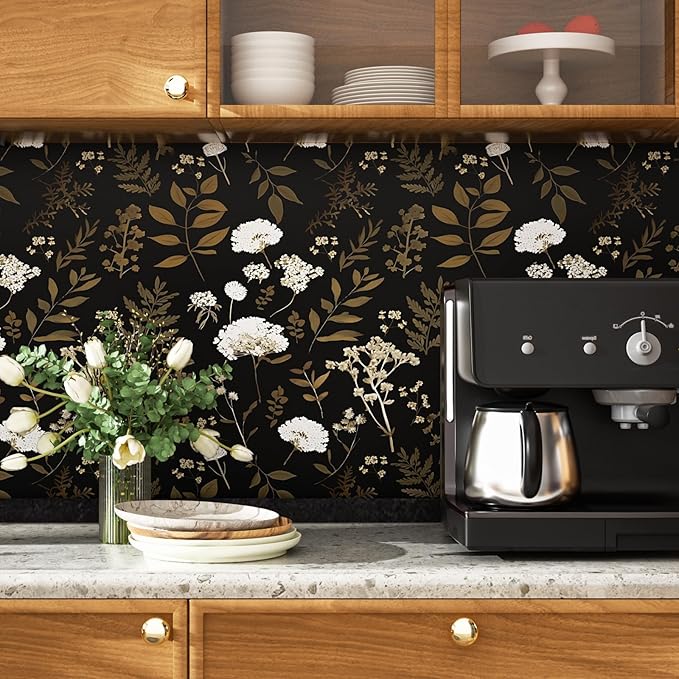 Laatse Dark Floral Wallpaper Peel and Stick Boho Wallpaper 17.5in x 393in - Image 6