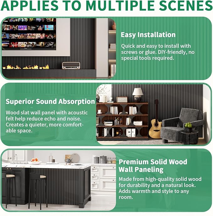 Wood Slat Acoustic Panels, 2 Pack 48" x 24" Wood Wall Panels, Soundproof Wood - Image 4