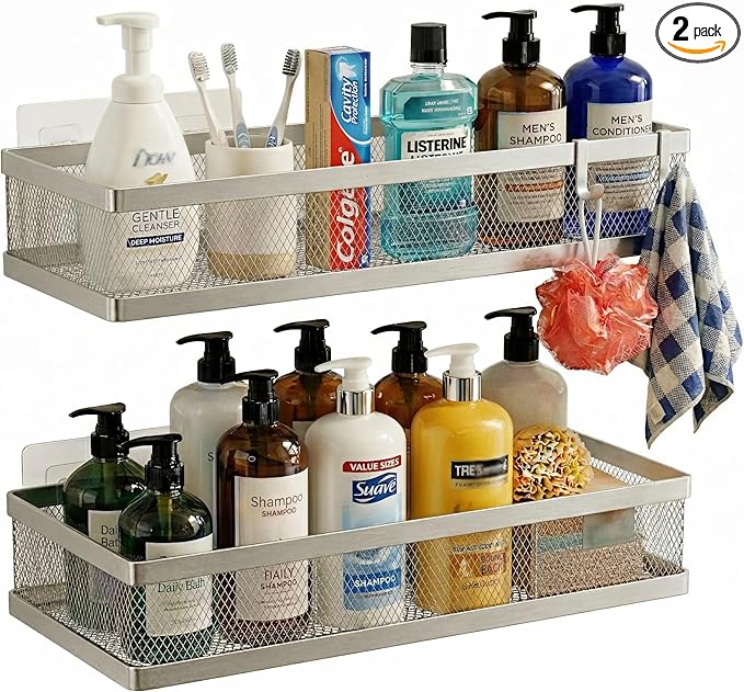 PUSDON Mesh Shower Caddy Wall Mount, Heavy Duty Adhesive Bathroom Shelf by PUSDON