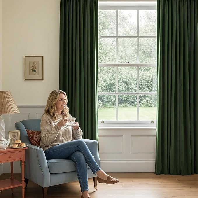 NICETOWN Dark Green Blackout Velvet Curtains - Image 3