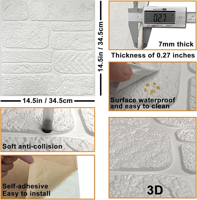 YU LI 3DH 3D Wall Panels Peel and Stick Faux Stone Wall Panel Black 20-Pack - Image 6