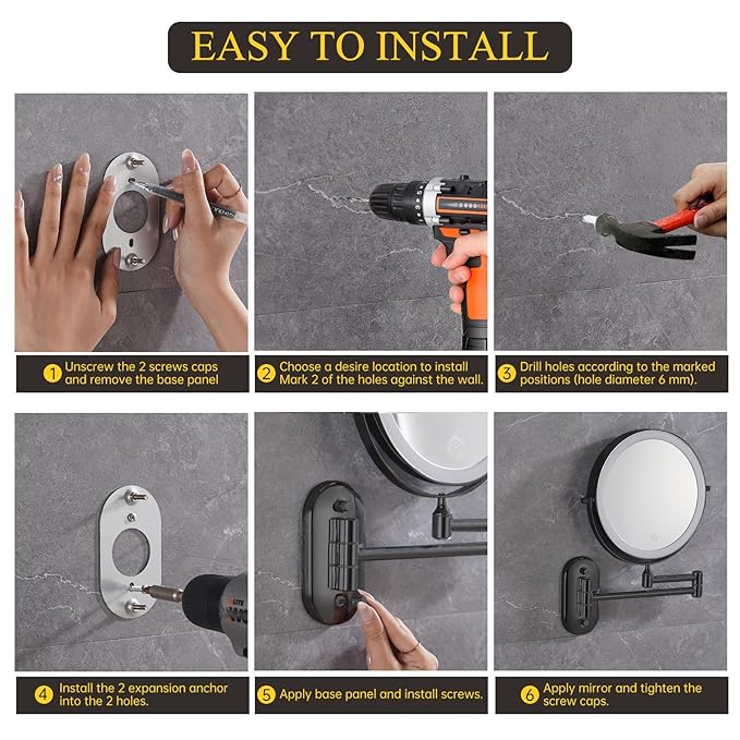 FUNTOUCH 20X/3X Rechargeable Wall Mounted Makeup Vanity Mirror - Image 8