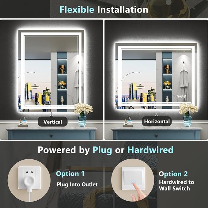 40x28 LED Bathroom Mirror with Lights, Backlit and Front Lit Anti-Fog Lighted - Image 6