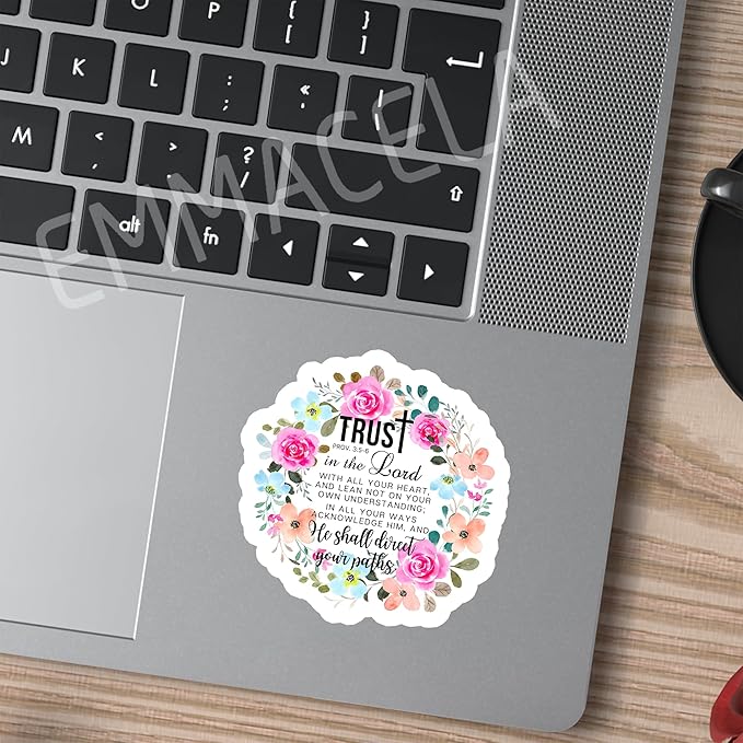 (3 Pack) Faith Stickers - Trust in The Lord with All Your Heart - Christian Waterproof Vinyl Decals for Books, Laptops, Tumblers, Water Bottles - Phones, Bible Verb Quotes - 3 x 3 Inch