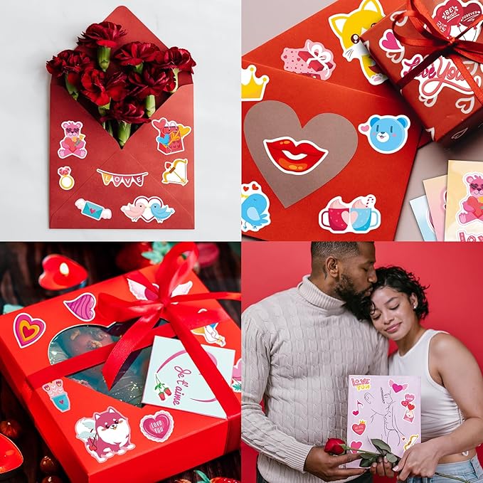 24 Sheets Valentines Day Stickers for Kids, 330 Pcs Valentines Stickers Bulk Stuff for Gift Cards Scrapbook Crafts Decor（110 Unique Designs 3 Each ）