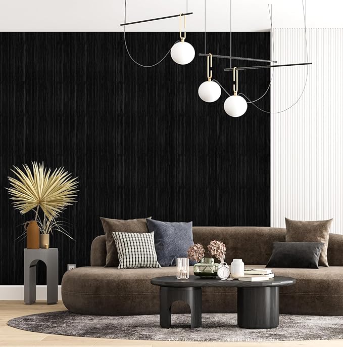 Black Grasscloth Peel and Stick Wallpaper Texture Contact Paper A Set of 15.7" - Image 2
