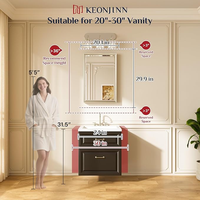 Keonjinn 20" x 30" Brushed Nickel Bathroom Mirrors - Image 6