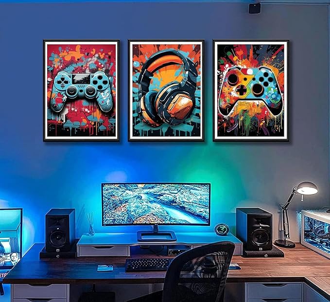 PPV 3Pcs Cool Gaming Wall Art Retro Video Gamer watercolor Posters Pictures - Image 3