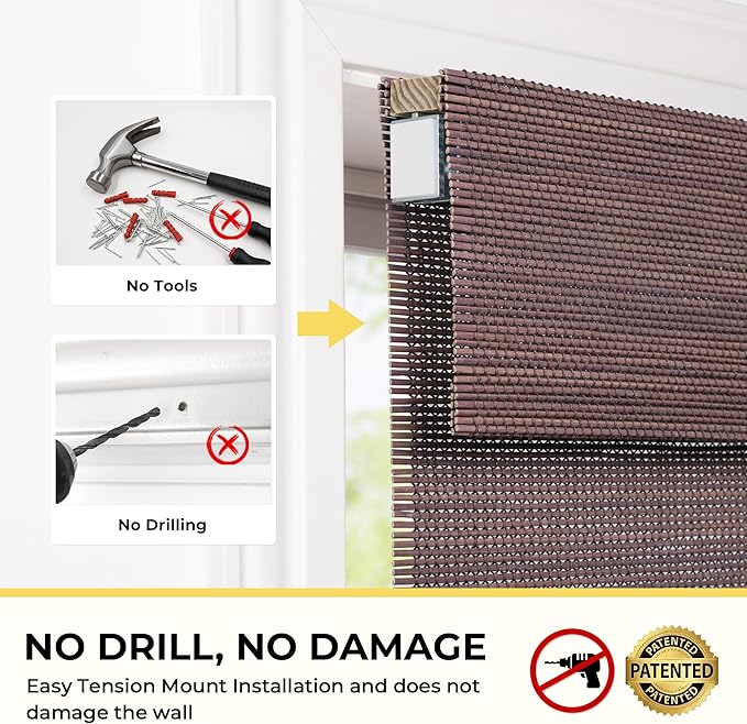 UNISHADES No Drill Cordless Bamboo Roman Shades, Light Filtering Woven Natural - Image 2