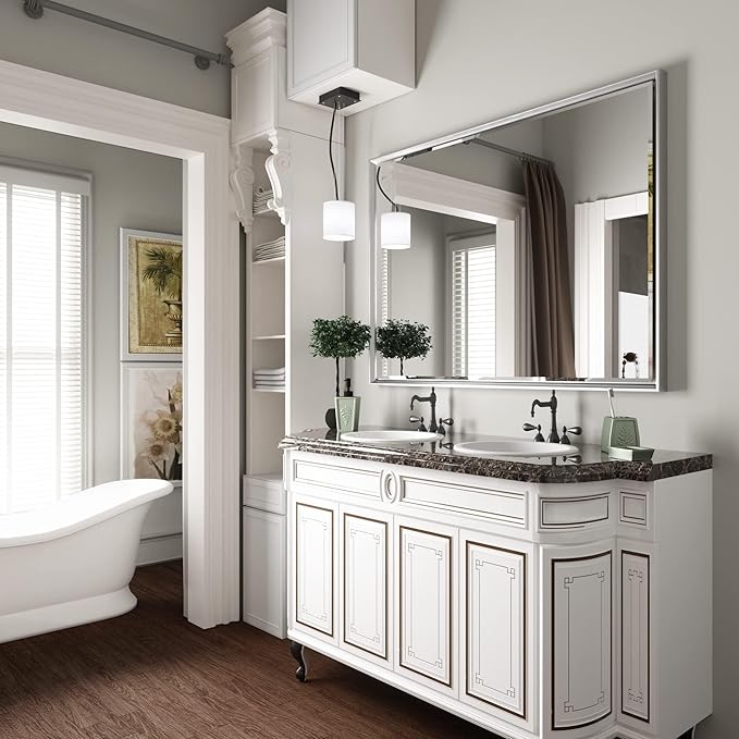 40 x 30 Silver Bathroom Mirror, Large Beveled Silver Bathroom Vanity Mirror - Image 6