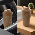 16 oz Coffee Tumbler Set, 2 Pack, Made with Real Coffee Grounds, Detachable & Insulated Double Wall, Cup Holder Ready, Dishwasher and Microwave Safe, Leak Proof Lid, BPA Free, Brown