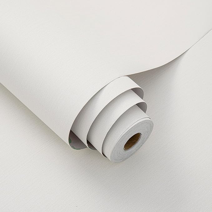 24"x393" White Grasscloth Peel and Stick Fabric Textured Contact Paper Linen by LVSHI