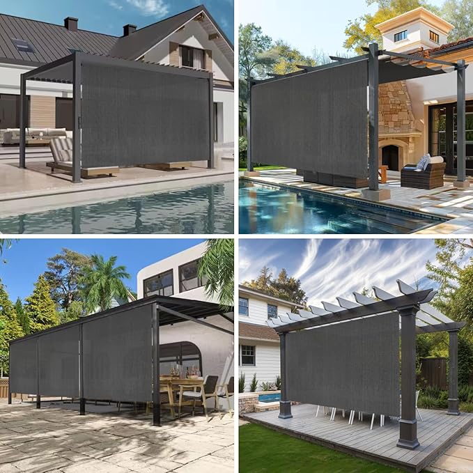 7'W x 6'H Gray Patio Shades Roll up Outdoor Roller Shade Crank Wand Blind - Image 5