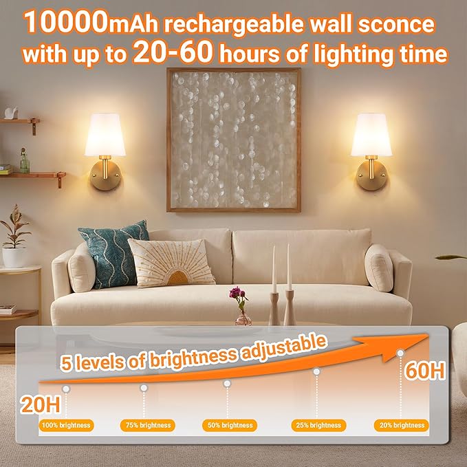 Nekhung Battery Operated Wall Sconces Set of 2, Wireless Wall Light - Image 4