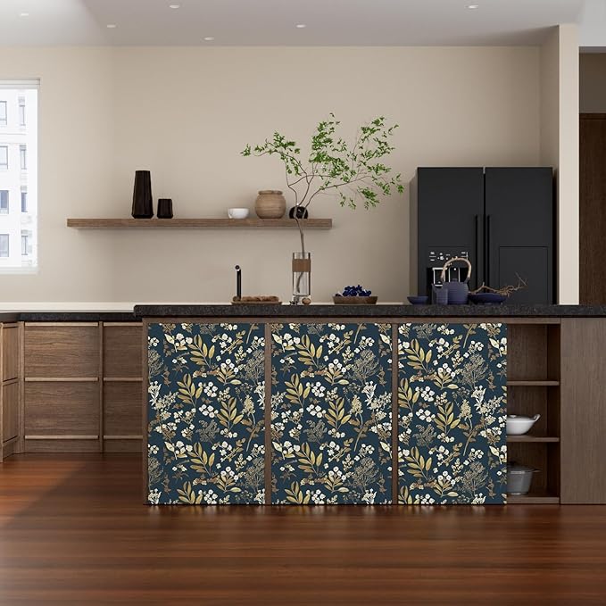 Laatse Dark Blue Leaf Wallpaper Peel and Stick Dark Floral Wallpaper - Image 6