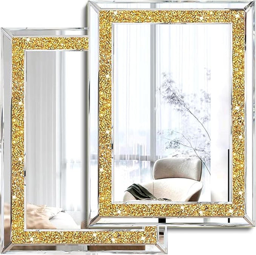 2 Piece Wall Mirrors, Crush Diamond Wall Decor by XIHACTY