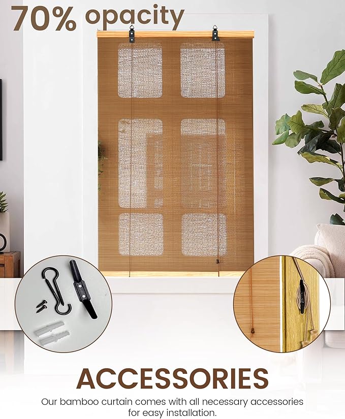 30" Wx48 H Bamboo Blinds Roller Shades - Image 4