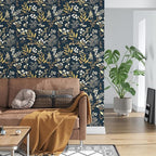 Laatse Dark Blue Leaf Wallpaper Peel and Stick Dark Floral Wallpaper - Image 3