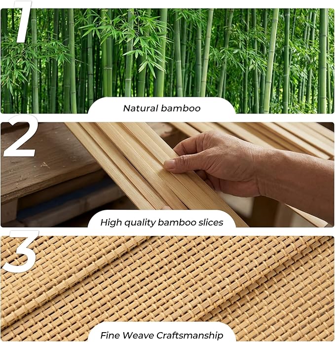 UNISHADES No Drill Cordless Bamboo Roman Shades, Light Filtering Woven Natural - Image 4