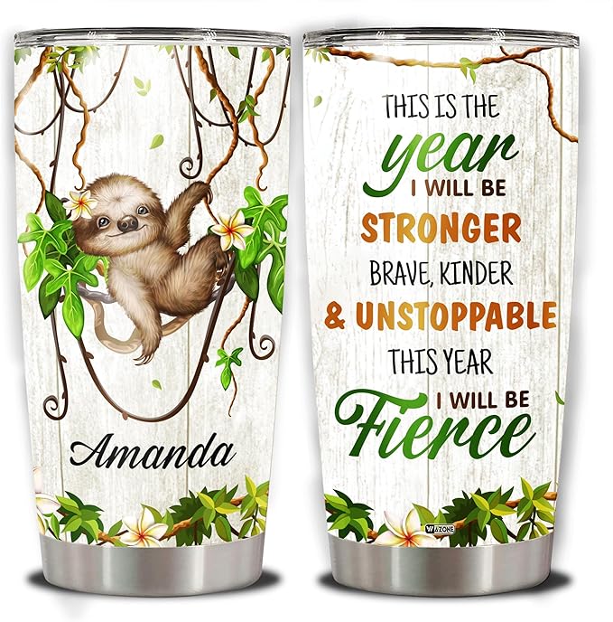 WAZONE Personalized Sloth Tumbler With Lid 20oz 30oz Stainless Steel Double Wall Vacuum Coffee Travel Mugs Birthday Christmas Insulated Cup Sayings Motivational Gift For Women Friends Girls