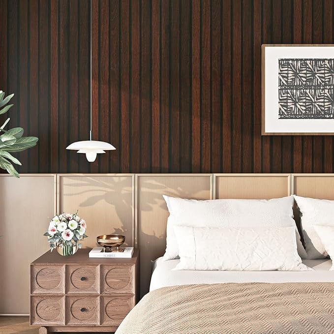 FunStick 36"x200" Dark Brown Slats Wood Peel and Stick Wallpaper Faux 3D Walnut - Image 4
