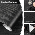 Abyssaly Black Wood Peel and Stick Paper 17.7In X 590 in Decorative - Image 2