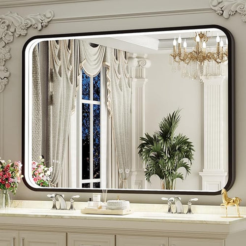 40X30 Inch Black Bathroom Mirror by FTOTI