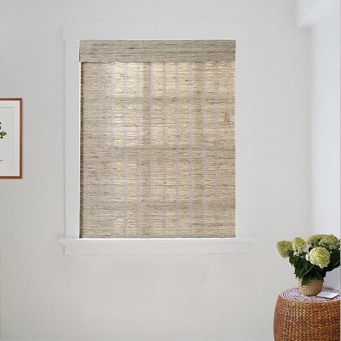 TWOPAGES Natural Woven No Drill Roman Shades, Custom Cordless Light Filtering - Image 3