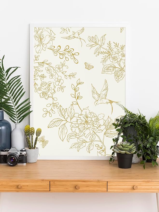 Froluya Cream White and Gold Floral Wallpaper Peel and Stick Wallpaper - Image 9