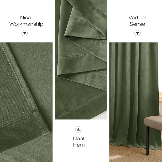 NICETOWN Sage Green Room Darkening Curtains & Drapes 120 inches Long 2 Panels - Image 7