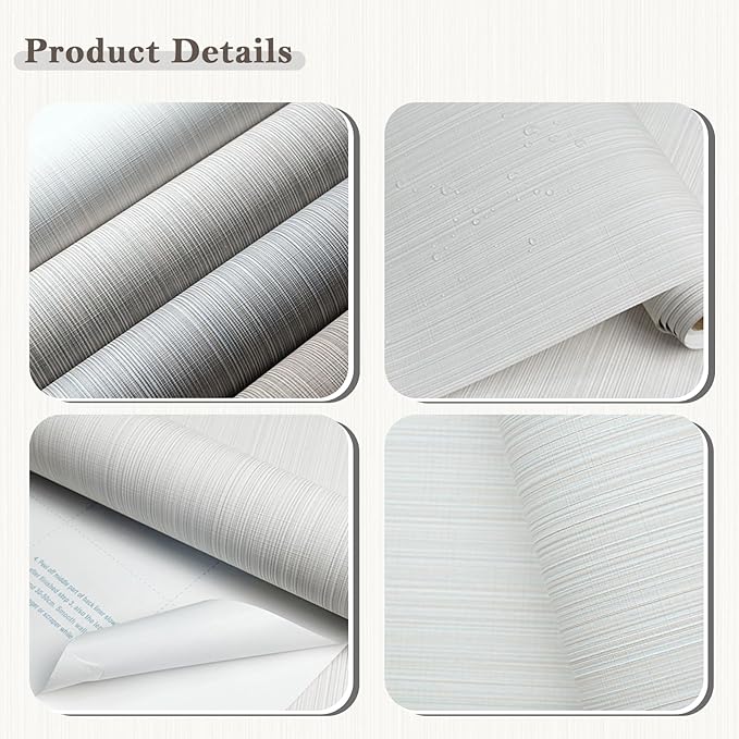 YXTII 20.8" x 393.7" Beige Grasscloth Wallpaper, Textured Peel and Stick - Image 2