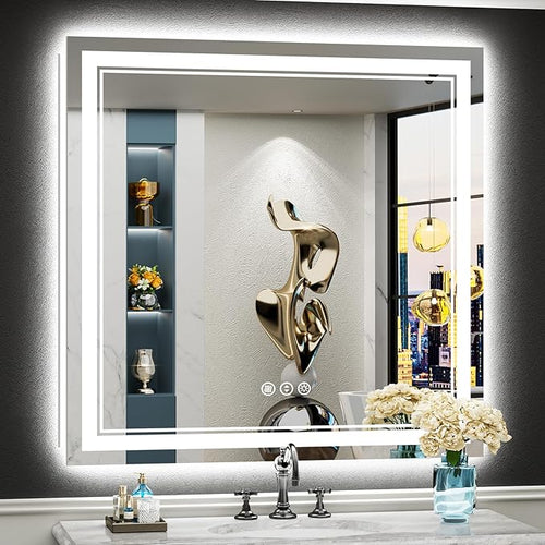 38x38 LED Bathroom Mirror with Lights, Backlit and Front Lit Anti-Fog Lighted by Awandee