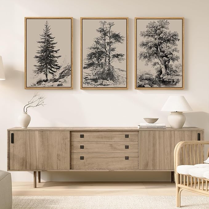 Large Framed Vintage Wall Art for Living Room, 3 Piece Tree Forest Artwork for - Image 4