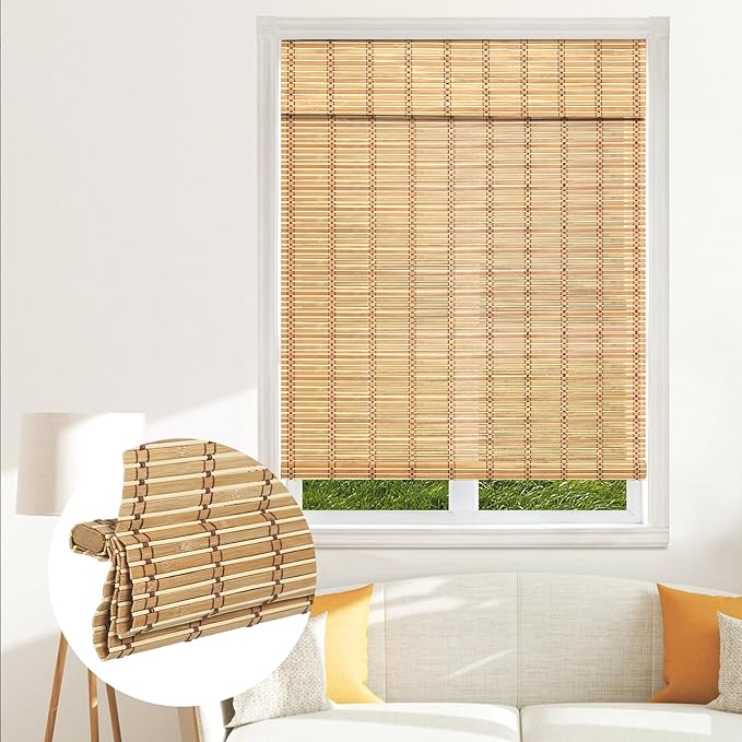 SEEYE Cordless Bamboo Blinds Shades, Light Filtering Bamboo Roller Shades by SEEYE