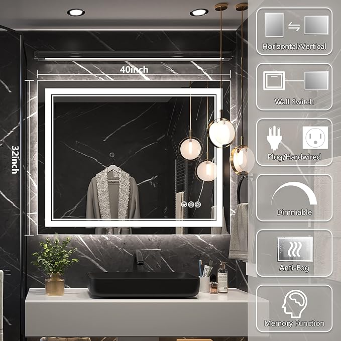 Ratsamee 40x32 Inch Led Mirror for Bathroom - Image 3