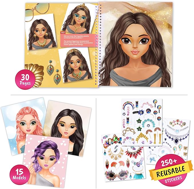 Sticker Stylish Dress up Jewelry. Sticker Activity Book for Kids. Learn Girls Fashion Design with Stickers and Guides for Kids 5 and up with 250+ Reusable Stickers. Christmas Gift for Girls