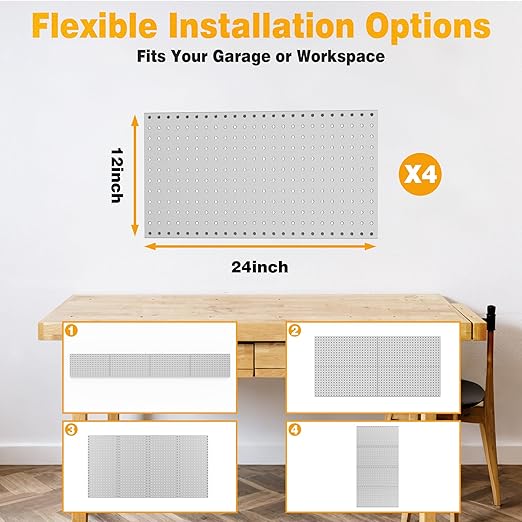 Pegboard Smith Metal Pegboard Panels 12" x 24", 4 Pack Grey Wall Mounted Tool - Image 7